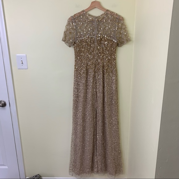 Aidan Mattox Ombre Sequin Column Gown Light Gold / Nude Size 4 - Picture 7 of 16